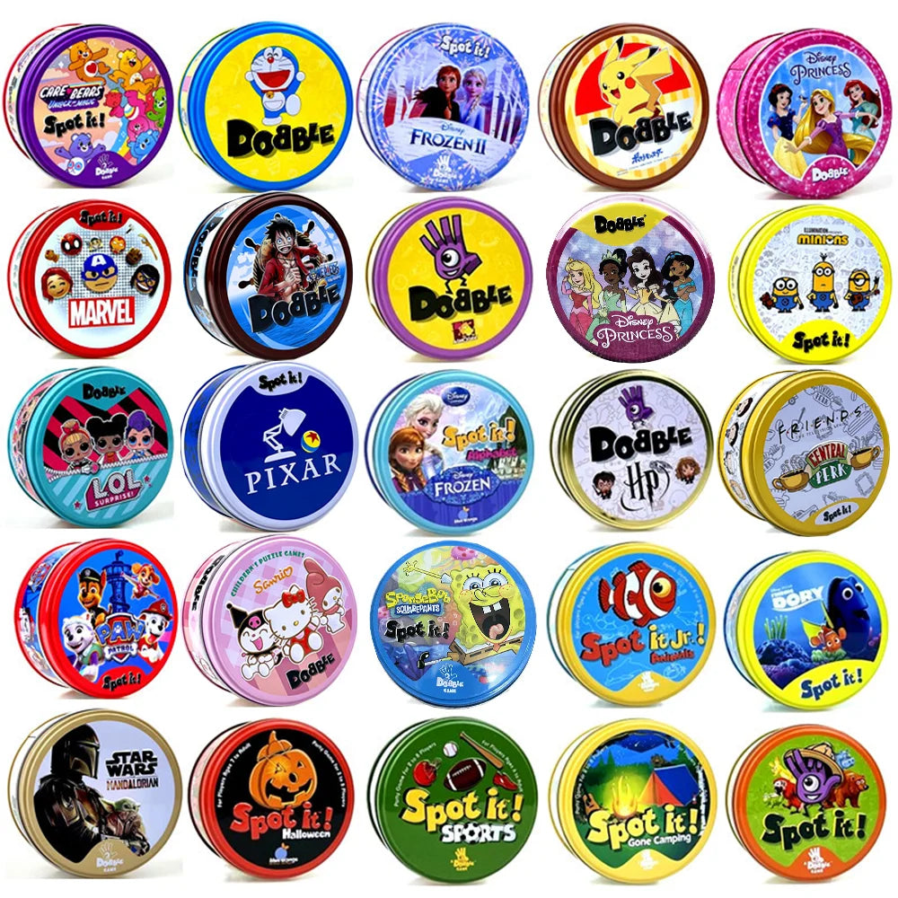Juego de cartas Spot It Dobble Juego Pokemon Pikachu con caja de metal One Piece Doraemon Friends Party Jr Hip Juego de mesa para niños Regalos