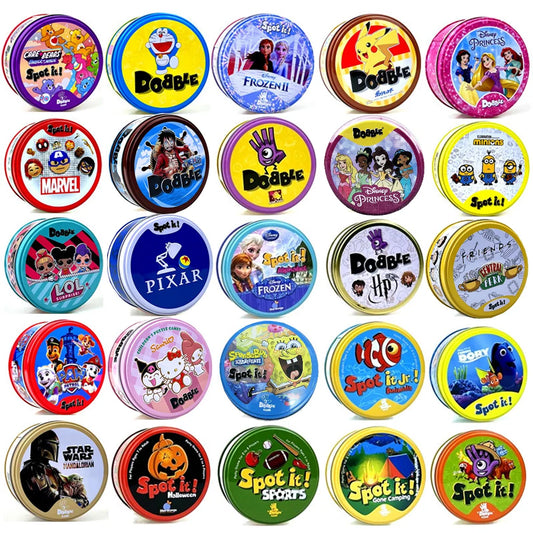 Juego de cartas Spot It Dobble Juego Pokemon Pikachu con caja de metal One Piece Doraemon Friends Party Jr Hip Juego de mesa para niños Regalos