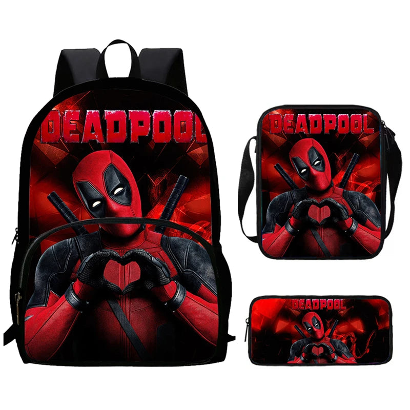 Mochilas para niños de 3 piezas con dibujos animados de DEADPOOL y WOLVERINE, mochila para estudiantes, bolso de hombro, estuche para lápices, regalo perfecto para niños y niñas.