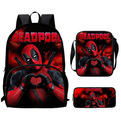 Mochilas para niños de 3 piezas con dibujos animados de DEADPOOL y WOLVERINE, mochila para estudiantes, bolso de hombro, estuche para lápices, regalo perfecto para niños y niñas.