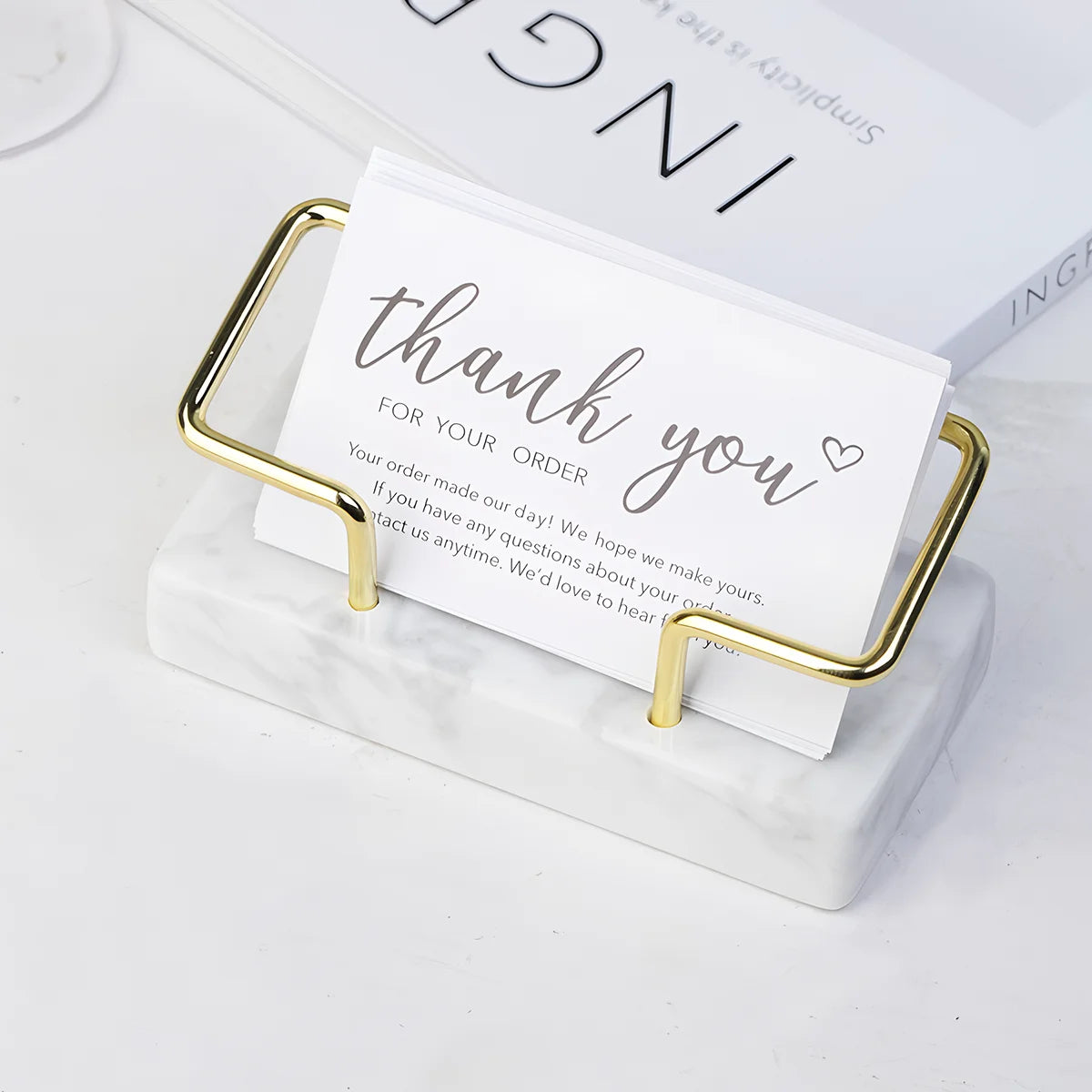 Marble Business Card Holder Organizer Desktop  Name Card Display Stand Table Memo Pad Cards Storage Shelf Office Supplies