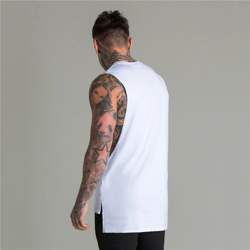 New Gym Bodybuilding Fitness Tank Tops Men's Extend Cut Off Cotton Breathable Shirt Sports Workout Sleeveless Summer Clothing