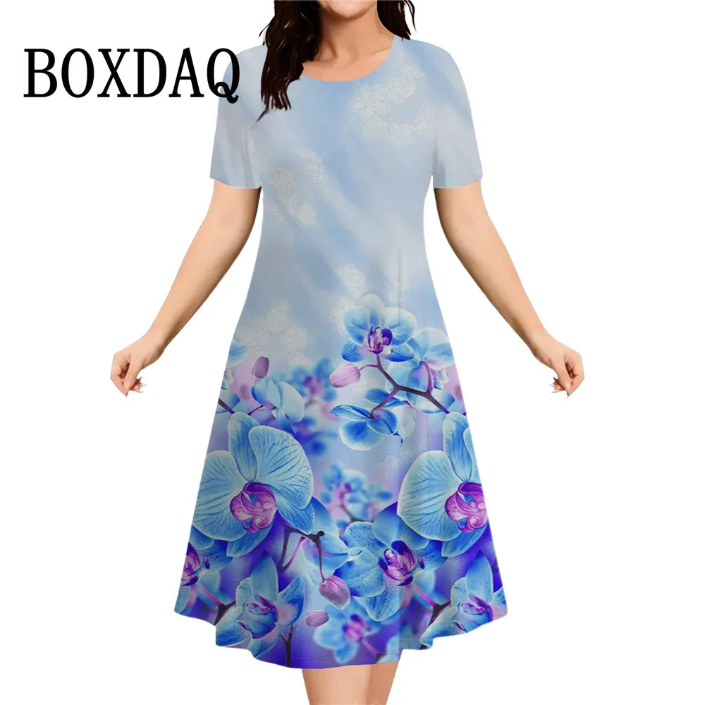 Women's Summer Floral Print Short Sleeve Dress 2026 New Fashion Plus Size Loose Casual Retro Women's Mini Dress 9XL Clothing