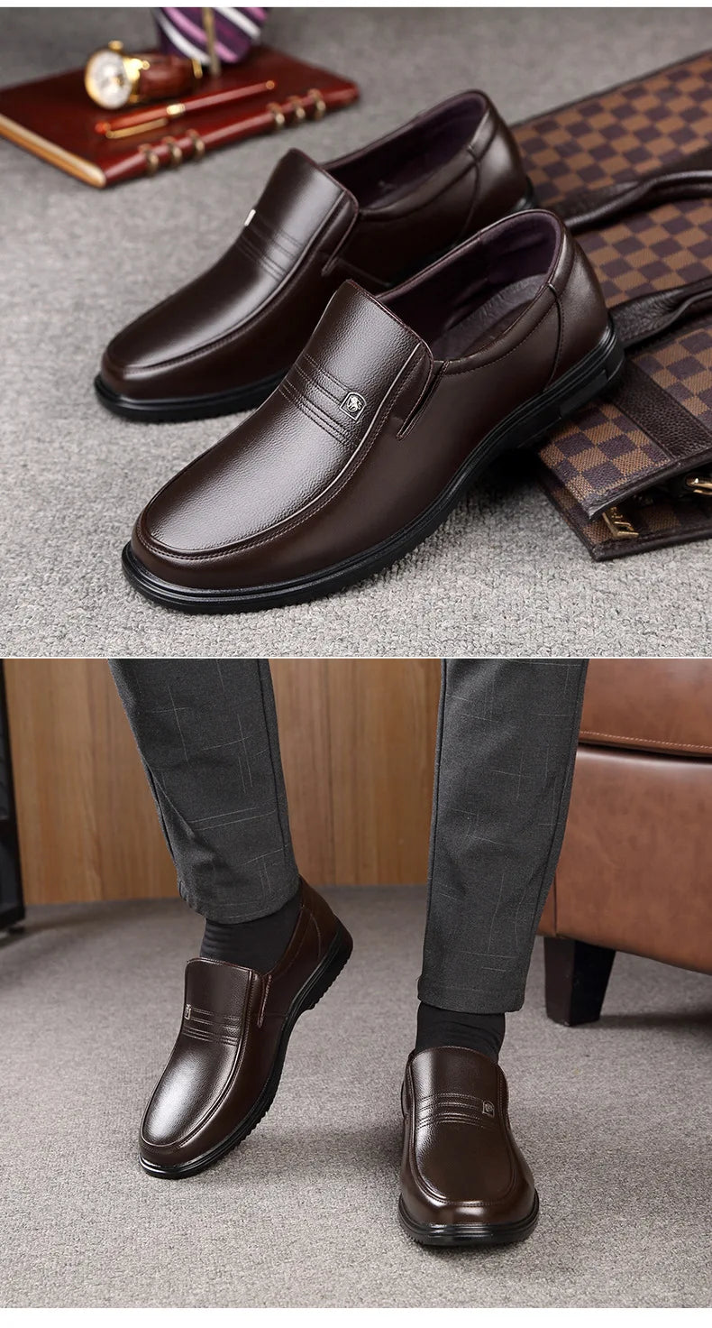 Leather Men Formal Shoes Luxury Brand 2025 Men's Loafers Dress Moccasins Breathable Slip-on Black Driving Shoes Plus Size 38-46