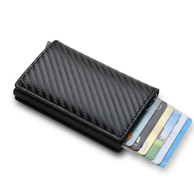RFID Aluminum Men Wallet Card Holders Purse Carbon Fiber Men Business Slim Thin Smart Wallet Credit Cardholder Case Note Holder