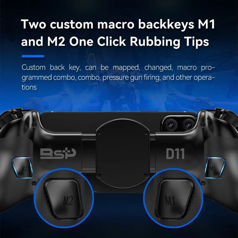 Controlador de juegos telescópico BSP D11 con luz RGB para teléfono móvil, con turbo, giroscopio de 6 ejes y vibración para Android, iOS, PS4, Switch y IP.