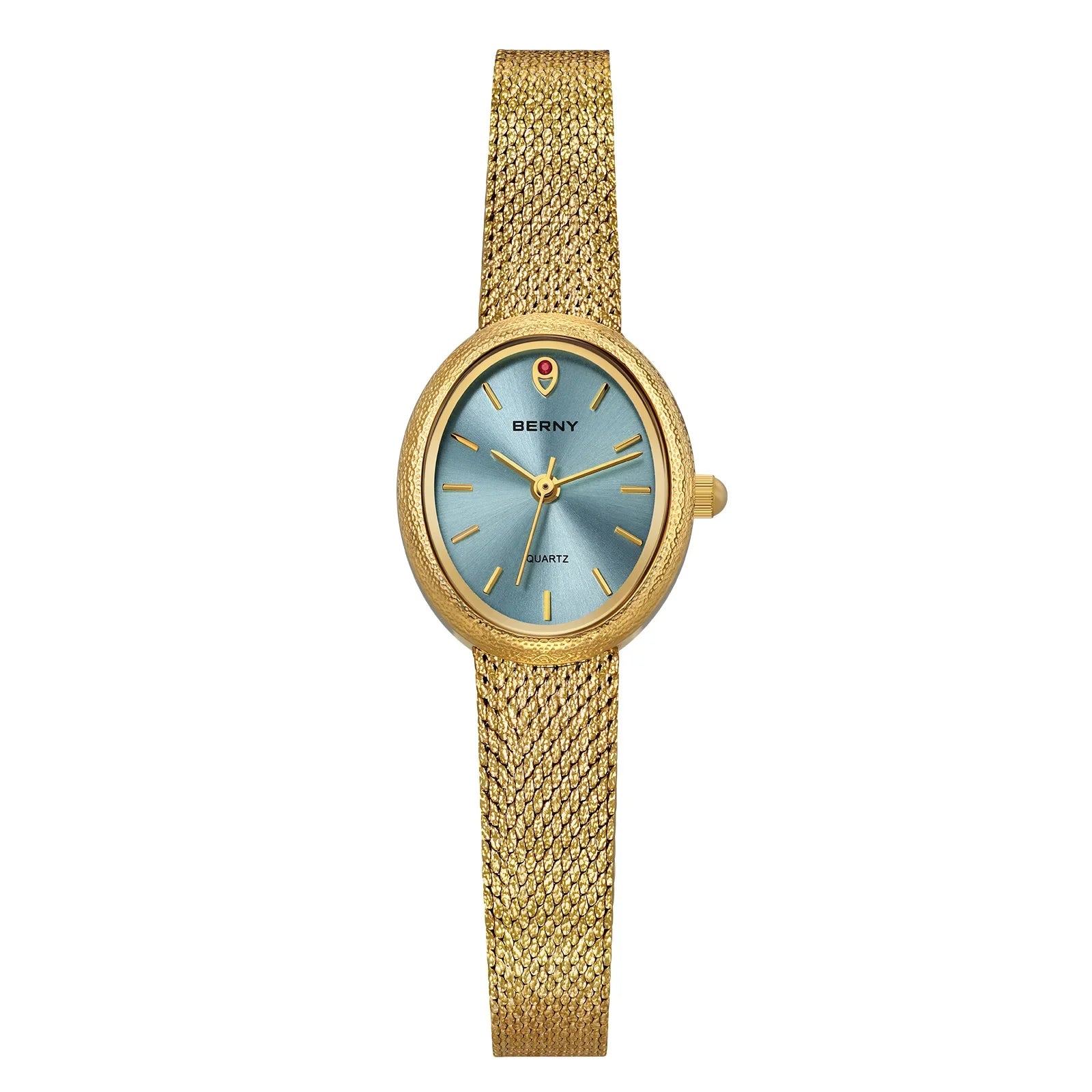 Relogio feminino oval dourado berny de luxo quartzo a prova de agua