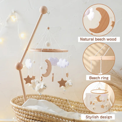 Crib Mobile Bed Bell Wooden Baby Rattles Soft Felt Cartoon Animal Bed Bell Newborn Music Box Hanging Toy Crib Bracket Baby Gifts