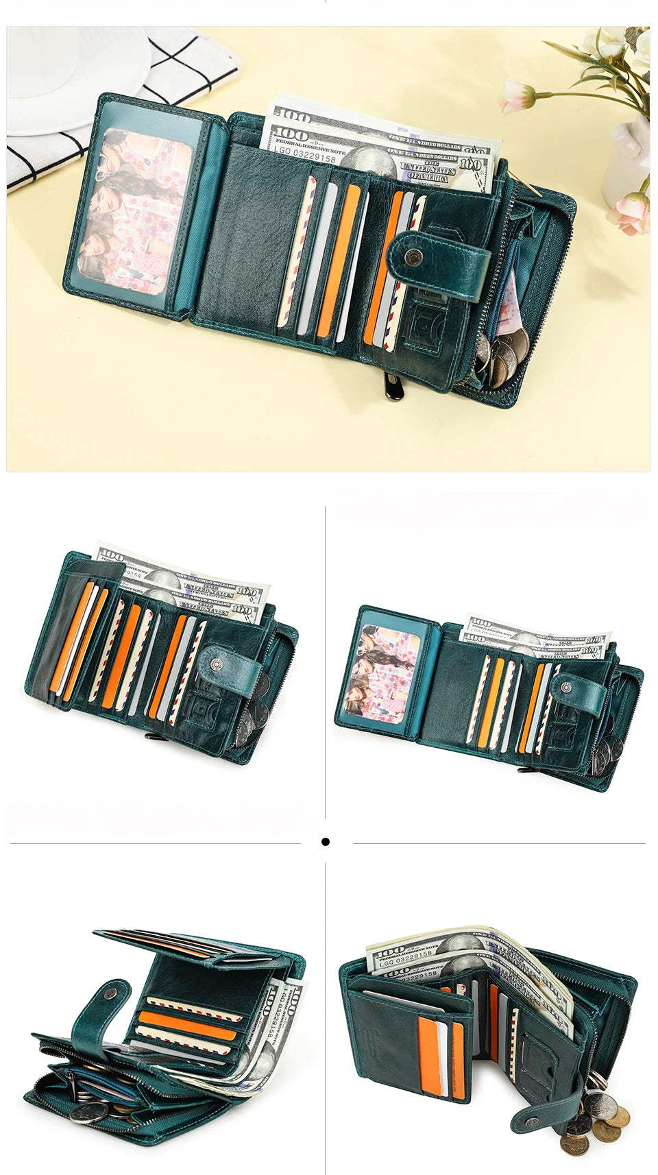ONTACT'S Genuine Leather Short Wallets for Men RFID Vintage Coin Purse Card Holder Male Money Clip Women‘s Wallet Bag HandbagC