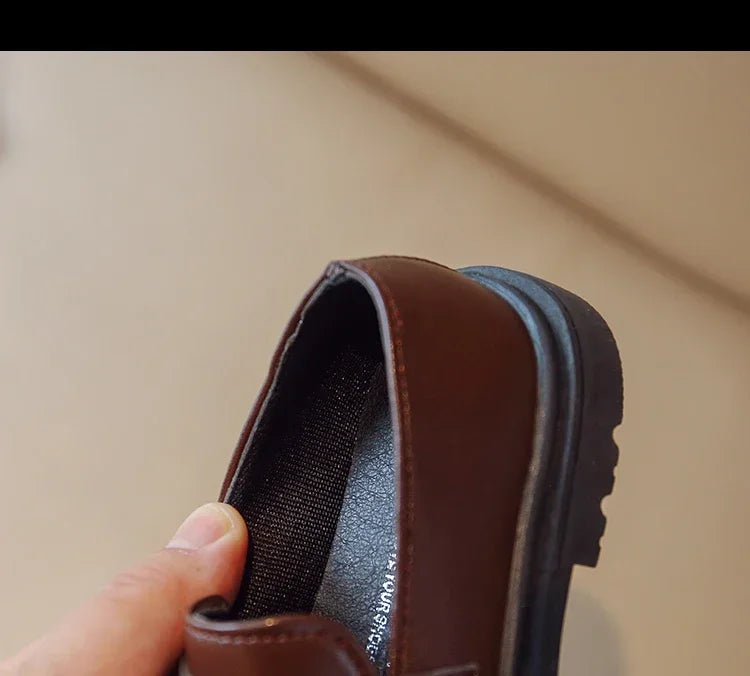 Britain Style Children's Leather Shoes for Boys 2025 Spring New Girls Retro Black Single Shoes Soft Moccasin Shoes for Children
