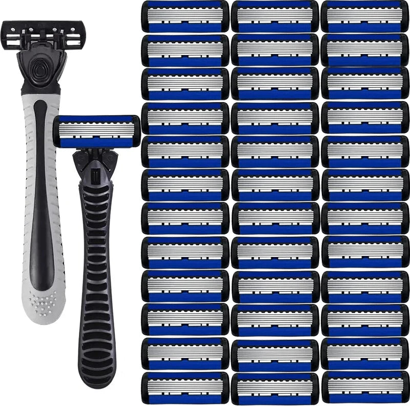 Afeitadora manual con cabezal de 6 capas, cuchilla clásica de doble filo de acero inoxidable, afeitadora de seguridad para barba y bigote.