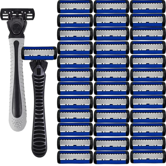 Afeitadora manual con cabezal de 6 capas, cuchilla clásica de doble filo de acero inoxidable, afeitadora de seguridad para barba y bigote.