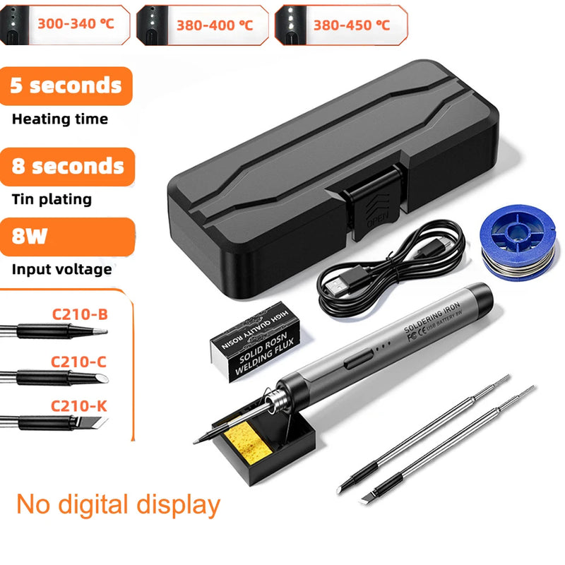 1000mAh USB LED Digital Electric Soldering Iron Kit Mini Cordless Adjustable Temperature 300-450℃ Smart Welding Solder Tool