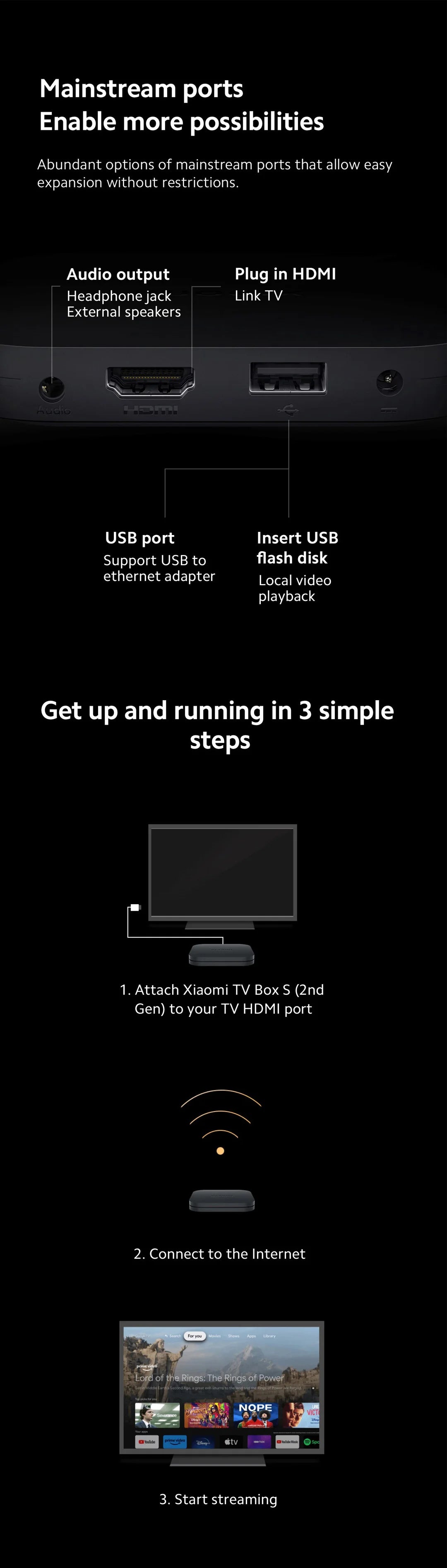 Versión global Xiaomi Mi TV Box 2.ª generación 4K Ultra HD Google TV Dolby Vision HDR10+ Asistente de Google Smart Mi Box S Media Player