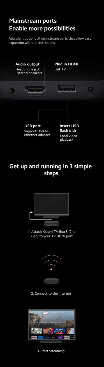 Versión global Xiaomi Mi TV Box 2.ª generación 4K Ultra HD Google TV Dolby Vision HDR10+ Asistente de Google Smart Mi Box S Media Player