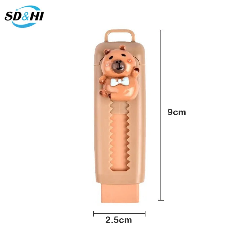 Kawaii Push Pull Capybara Eraser Soft School Supplies Clean Mess Free Stationary Office Student Rubber Eraser For Kids Gift
