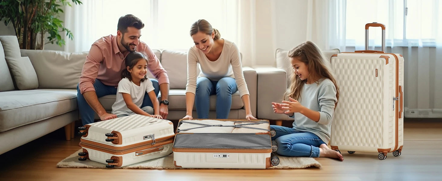 7ce Lightweight Durable Luggage Set, Family Travel Suitcase with TSA Lock and Smooth Spinner Wheels-Pie