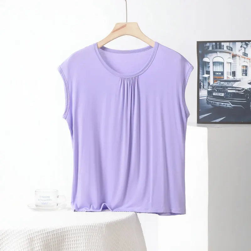 XL to 8XL Plus Size Modal Loose T-Shirt Sleeveless Solid Color Casual Tank Tops Homewear Bottomed Tee Tops Summer Women's Top