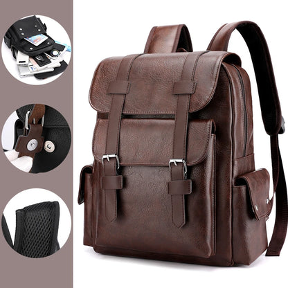 Mochila de piel sintética para hombre, mochila grande para portátil, mochila negra para adolescentes y niños, mochila marrón, 2023