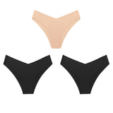 WarmSteps – Kit com 3 calcinhas femininas estilo fio-dental, sem costura, modelo brasileiro, em tecido "seda gelada" (ice silk) – Tamanhos XS a L