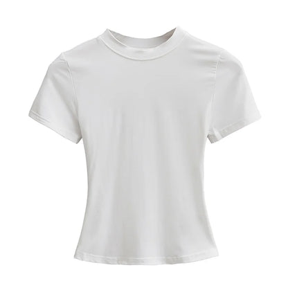 Camiseta informal de alta calidad para mujer, blusa sexy ajustada de manga corta, tendencia de moda, ropa lisa, tops Y2K, 2024