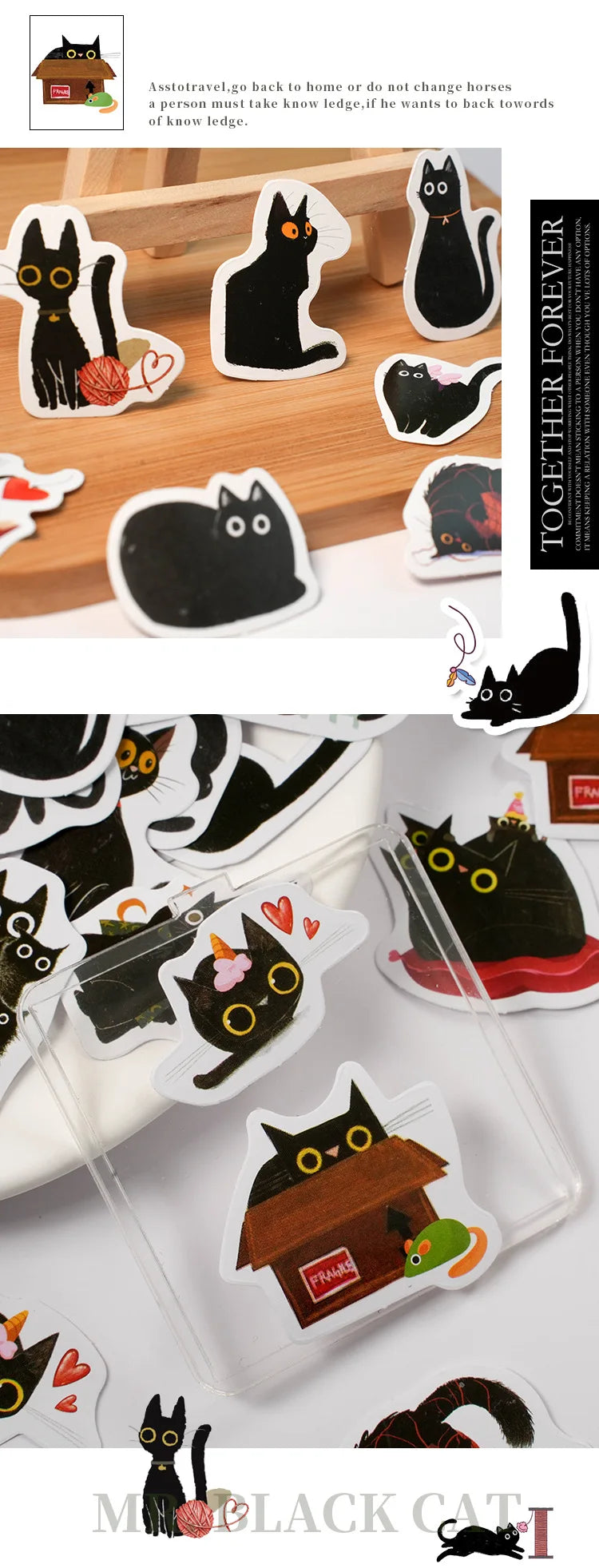 Mr. Paper 46pcs/Box Kawaii Black Cat Stickers Items Decoration DIY Handbook Stickers Boxed Cute Stickers Korean Stationery