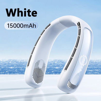15000mah Portable Neck Fan Smart Digital Display USB Rechargeable Outdoors Bladeless Silent Cooling Neck Fan