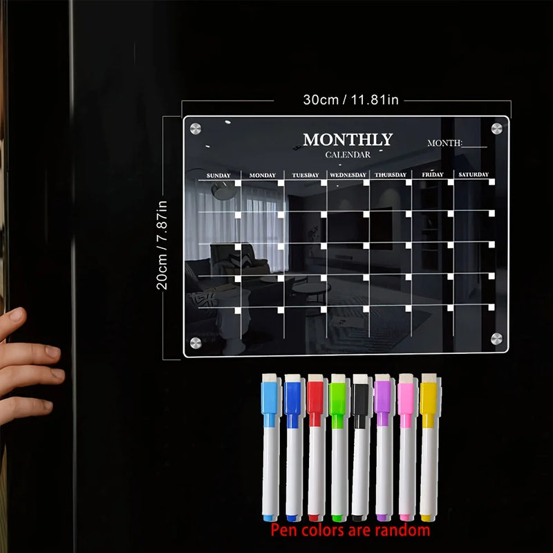 Magnetic Acrylic Dry-Erase Calendar-Clear Planner for Fridge, Ideal Kitchen Organizer for Home & Office with Marker Pen Included