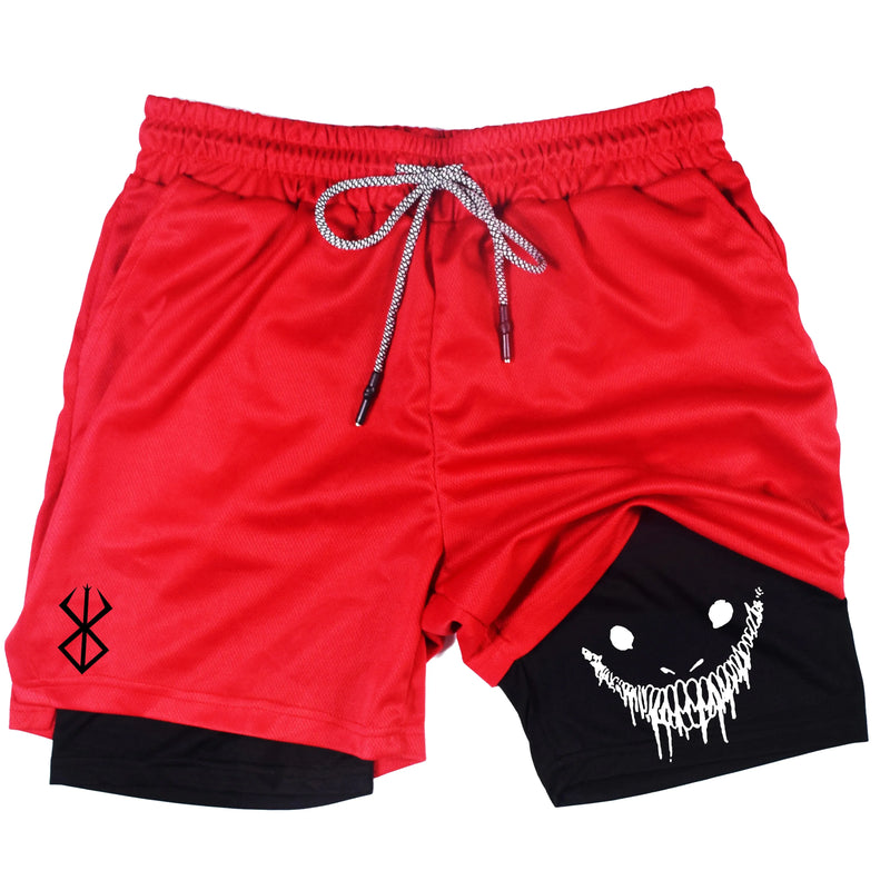 Men's compression gym shorts, boxing printed sports pants, double layered, quick drying, basketball, beach, muscle, fitness