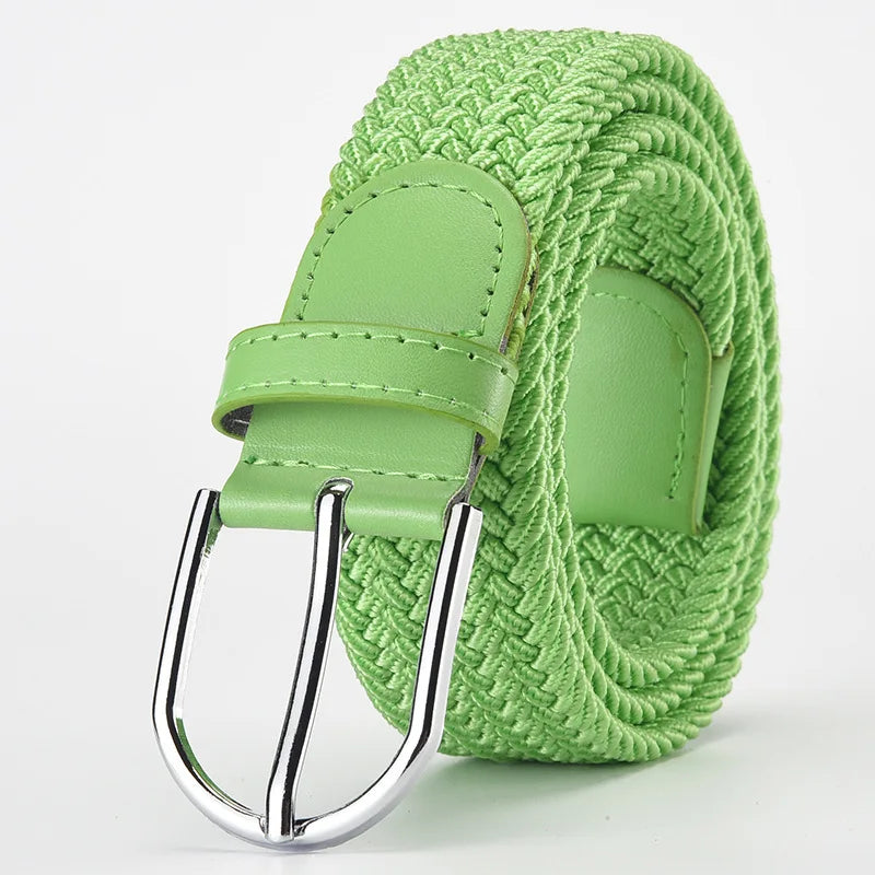 Elastic Nylon Unisex Casual Knitted Pin Buckle Jeans Belt Woven Canvas Elastic Expandable Stretch Waistband for Women Men Girdle