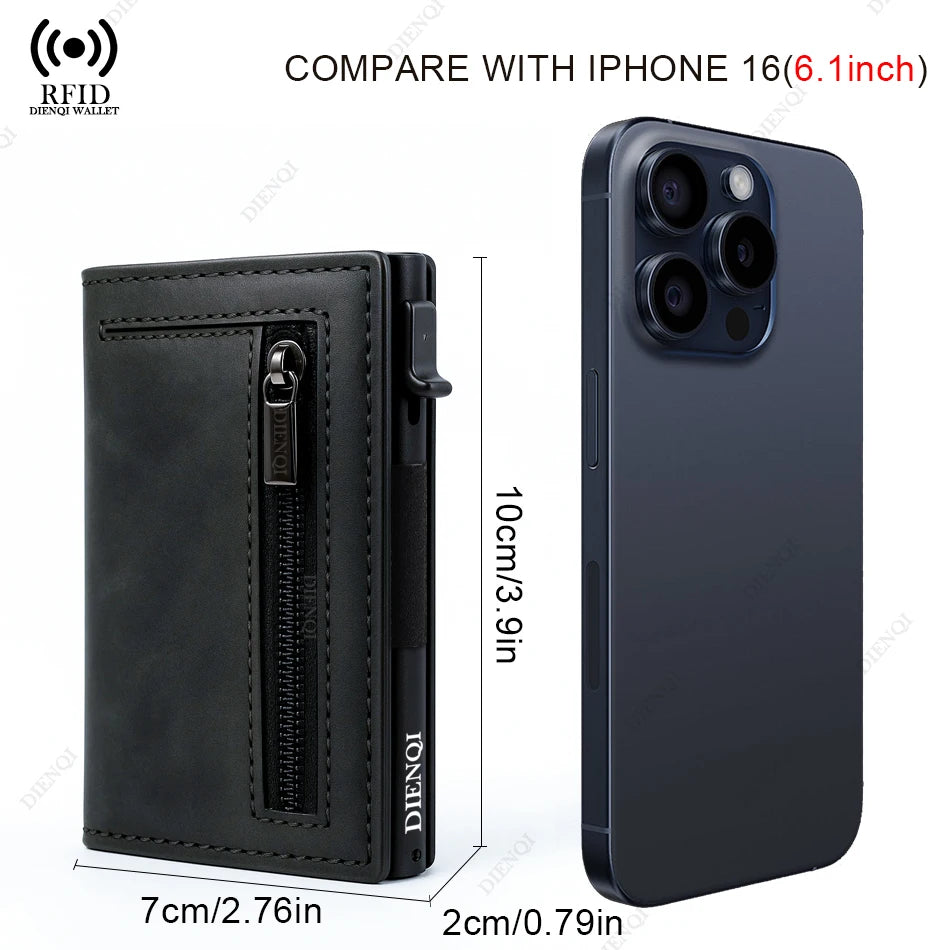 Magnetic Credit Card Holder Luxury Men's Wallet RFID Blocking Pop Up Minimalist Wallet Leather Bank Card Holder Case Vallet for Men