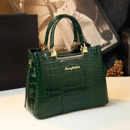 2023 New Luxury Crocodile Bag for Women Casual Tote High Qualtiy Patent Leather Shoulder Purses Elegant Dinner Noble Purse Black