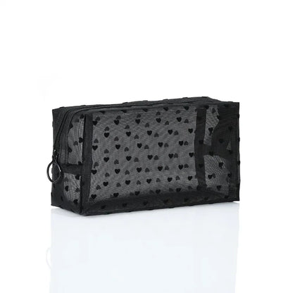 Heart-Shaped Nylon Mesh Cosmetic Bag Portable Toiletry Organizer for Women Makeup Storage