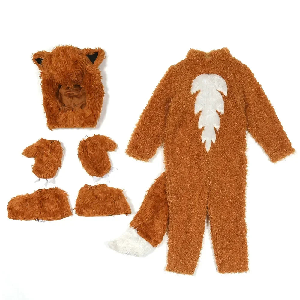 Kids Boys and Girls Animal Themed King Lion & Fox Halloween Costumes Suitable for Stage Performances Jumpsuits