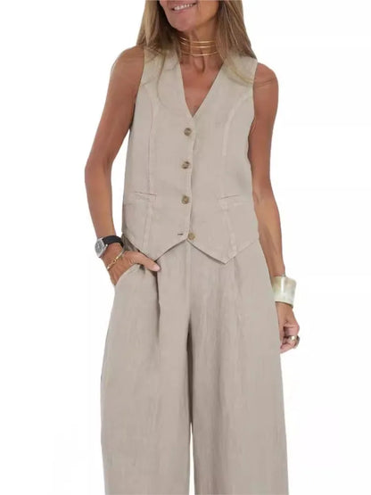 Ropa de mujer, primavera verano 2024, nuevo chaleco de moda, pantalones, collage, empalme, puro, sin mangas, color, temperamento, traje casual