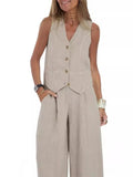 Women's Clothing 2024 Spring Summer New Fashionable Vest Pants Collage Splicing Pure Sleeveless Color Temperament Casual Suit