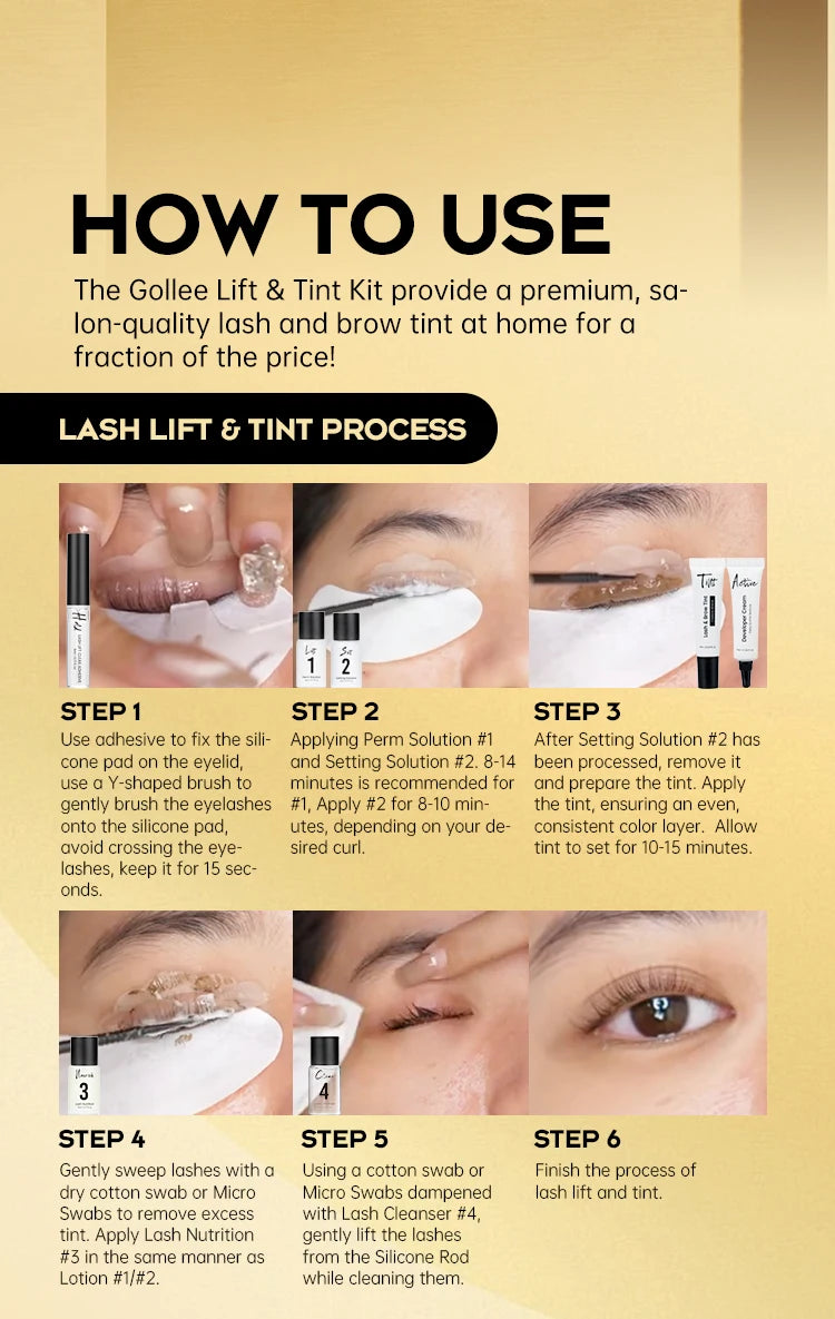 Gollee Eyelash Lifting Perm kit Natural Lashes Enhancer Long Lasting 4-6 weeks Black Lash Brow Tinting Perm Professional Makeup