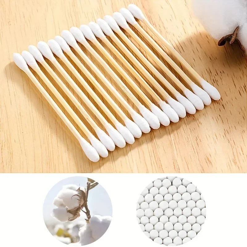 Hisopos de algodón de doble punta para desmaquillaje doméstico, limpieza de oídos, higiene, hisopos de algodón desechables de cabeza redonda.