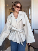 Casual Office Women's Bomber Jacket Chic Lace Up Lapel Collar Full Sleeve Female Coat Spring New Office Lady Outerwear Commuting