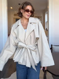 Casual Office Women's Bomber Jacket Chic Lace Up Lapel Collar Full Sleeve Female Coat Spring New Office Lady Outerwear Commuting
