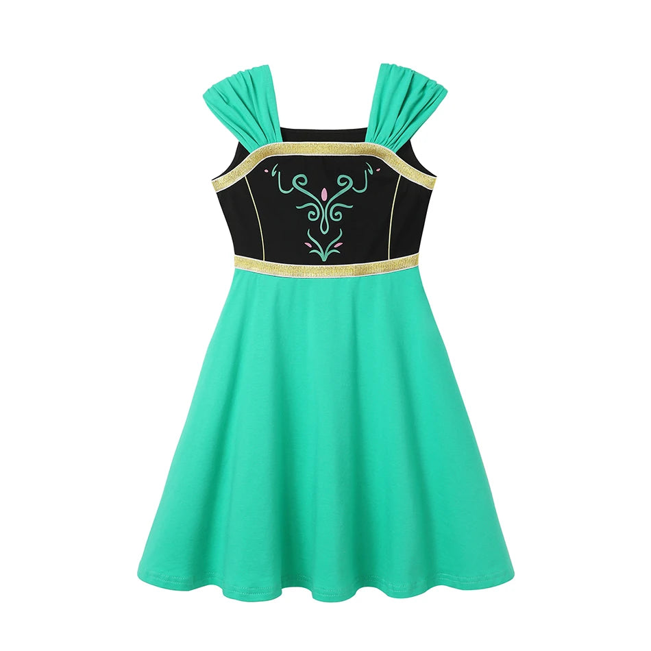 Vestido Casual Infantil para Meninas – Estilo Sereia/Rapunzel, Manga Curta, Alça em um Ombro Só, Fantasia de Princesa, Vestido Casual de Verão