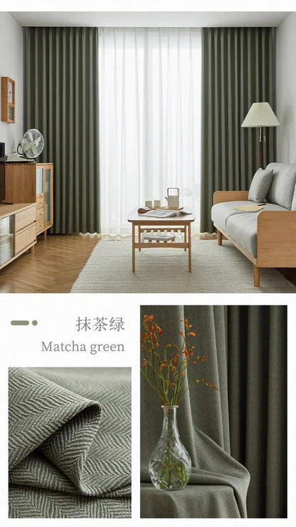 Herringbone Chenille Beige Thickened Blackout Curtains for Living Room Dining Room Bedroom Solid Color Luxury Curtains Custom