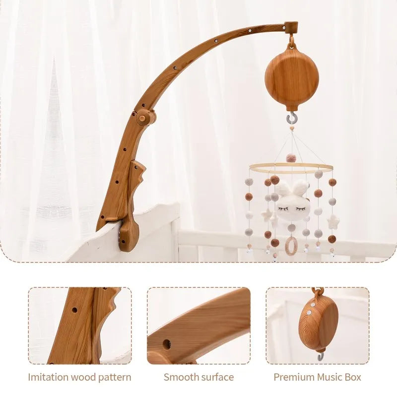 Crib Mobile Bed Bell Wooden Baby Rattles Soft Felt Cartoon Animal Bed Bell Newborn Music Box Hanging Toy Crib Bracket Baby Gifts