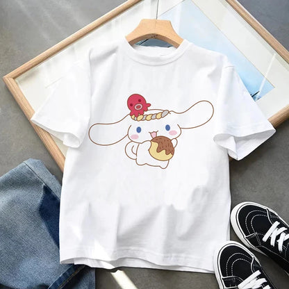 Camiseta casual infantil, camiseta kawaii, roupa de desenho Sanrio Anime, camiseta Y2k, blusa para menino e menina, roupa kawaii infantil