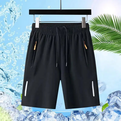 Verão dos homens shorts de seda gelo correndo ginásio esporte shorts secagem rápida respirável praia calça curta fitness jogging legal casual roupas esportivas