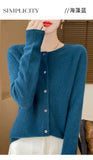100% Merino Wool Long Sleeve Sweaters Cashmere Cardigan Spring Autumn Women O-Neck Knitwear Tops Clothing Fashion Basic Tops