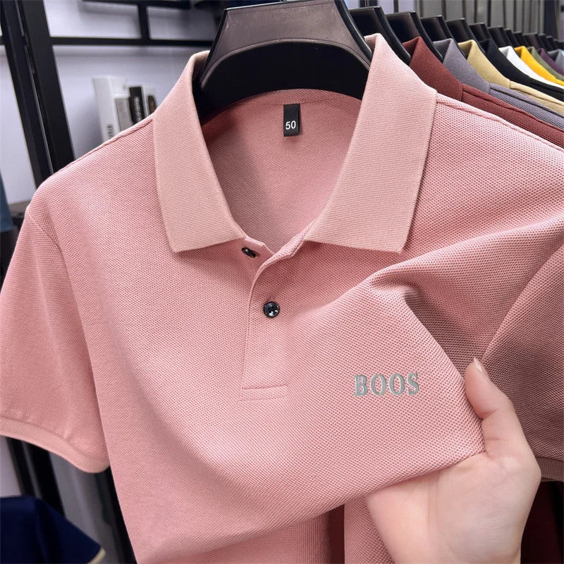 Cotton100% Men's Summer High Quality Short Sleeves Polo Shirt Lapel Button Letter Printing T-Shirt Business Leisure Men Clothing