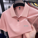 Cotton100% Men's Summer High Quality Short Sleeves Polo Shirt Lapel Button Letter Printing T-Shirt Business Leisure Men Clothing
