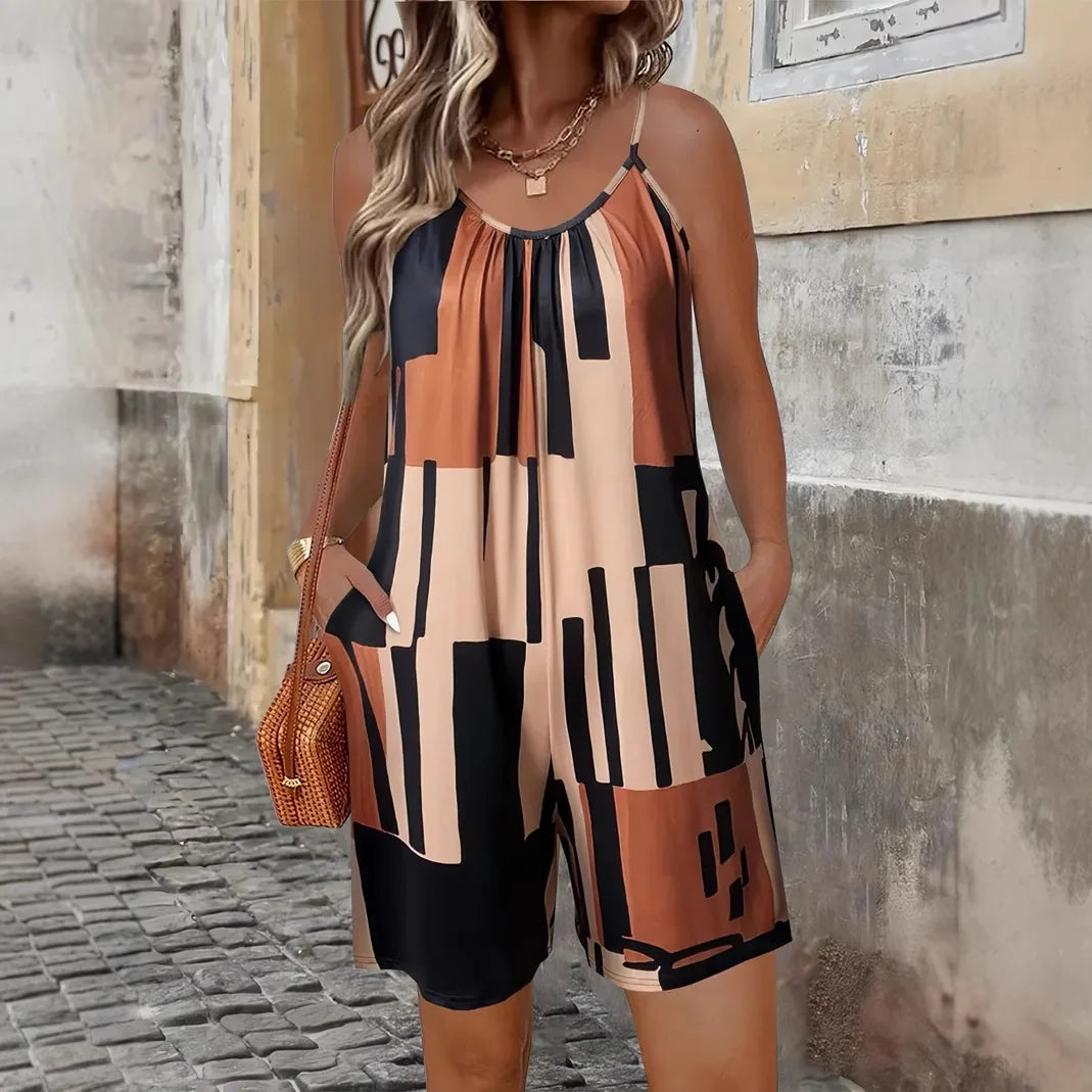 Summer Ethnic Women's Jumpsuit Fashion Tie Dye Striped Print Short Playsuits Elegant Strap Shorts Plus Size Romper Casual Beach