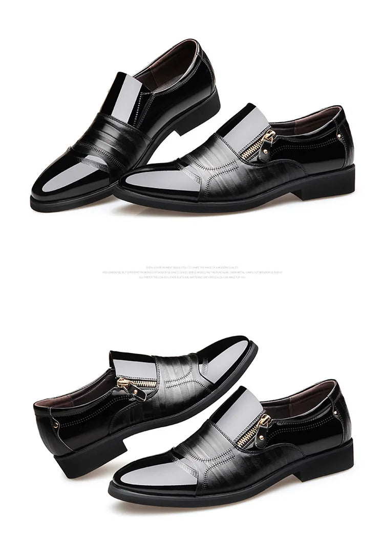 2025Men's Leather Shoes Sharp Pointed Outdoor Anti Slip Flat Fashion Business Zipper Footwear Casual Comfort Male Shoes